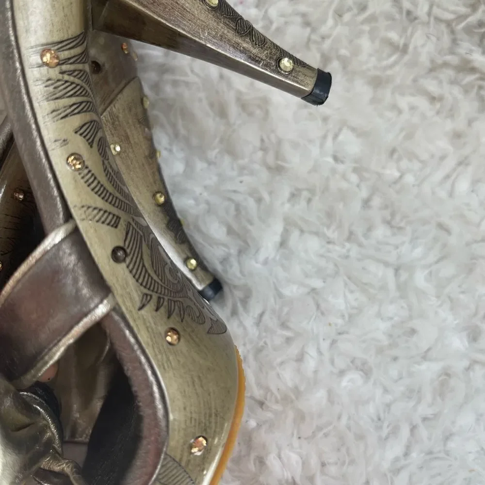 Tony Keuylian leather metallic Bronze and Gold slip on  heels sandals EUR SZ38